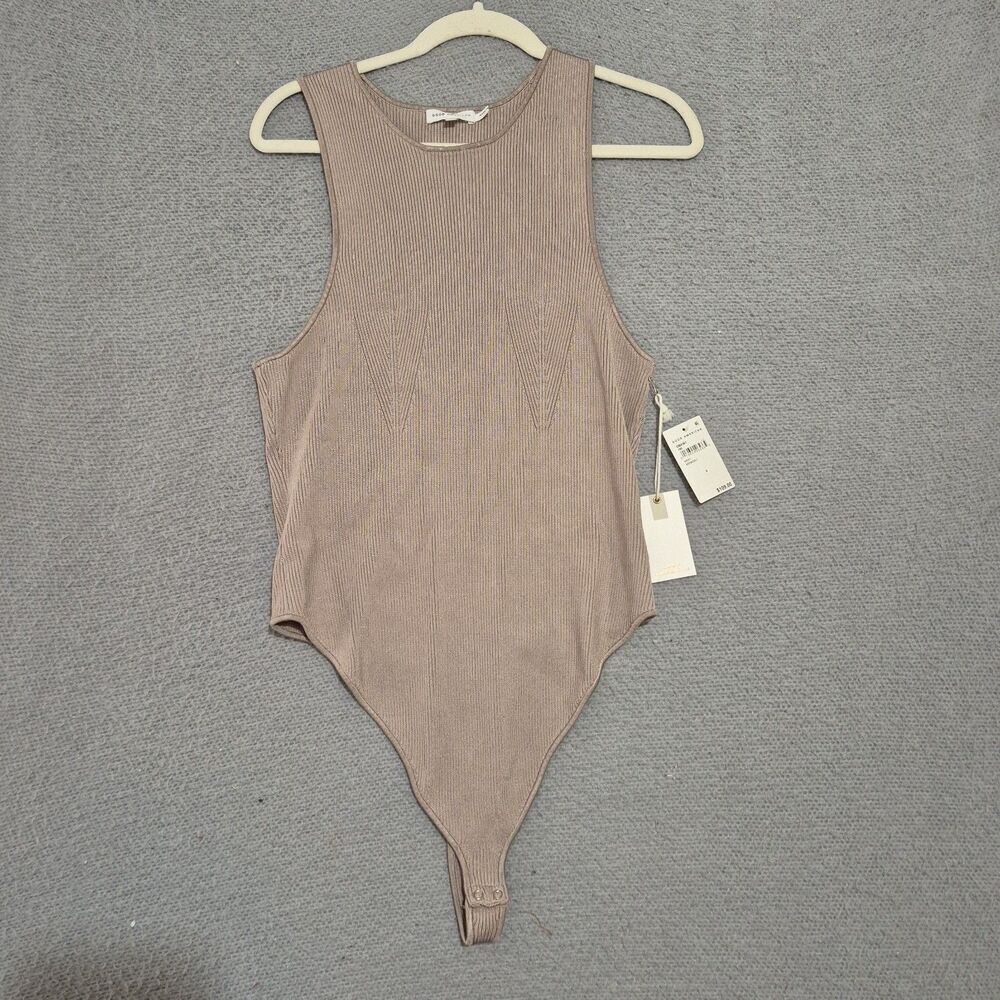 Good American Women's Angled Ribbed High Neck Bodysuit  Mink001 Taupe 6 3XL